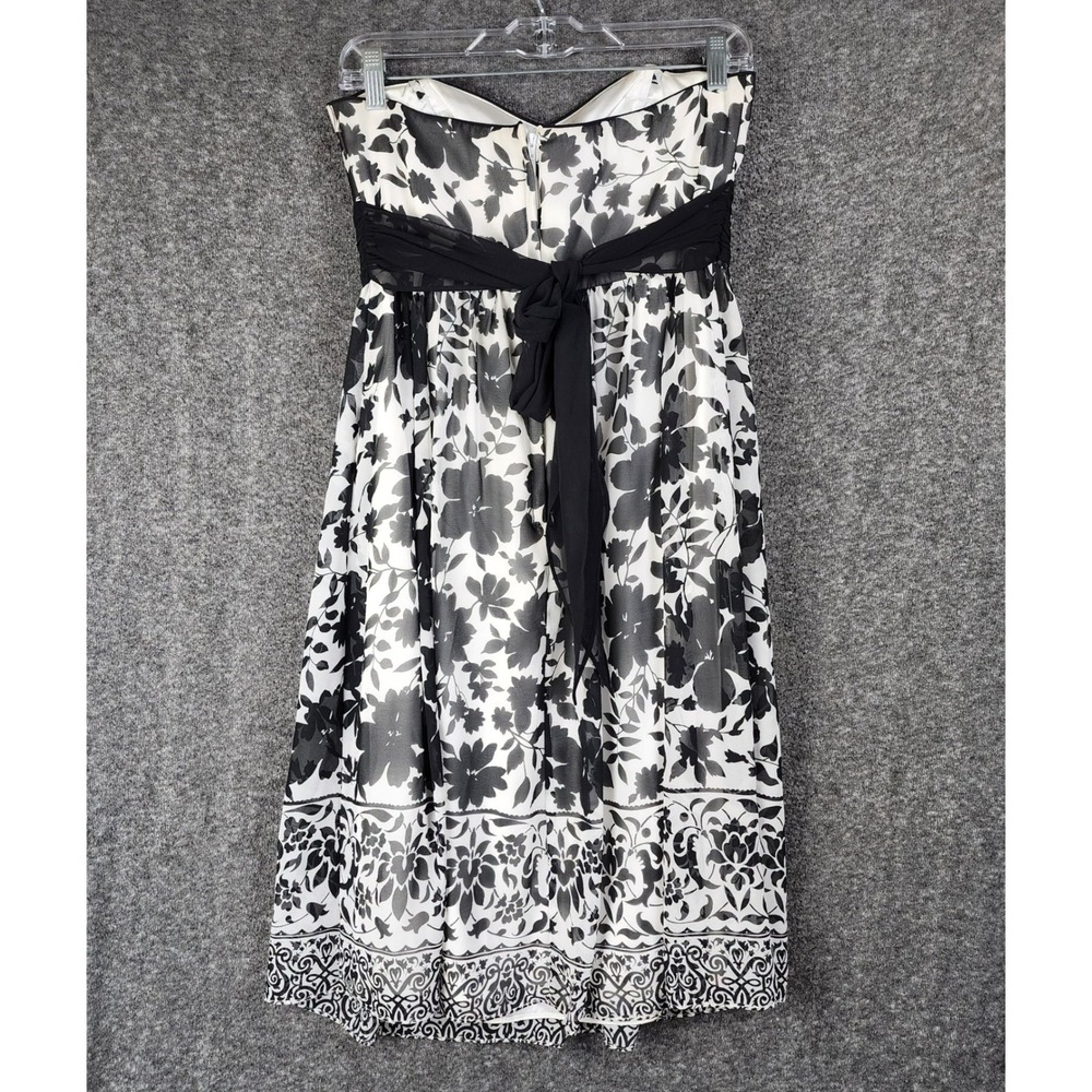 White House Black Market Dress Womens 4 Strapless Black White Floral EUC